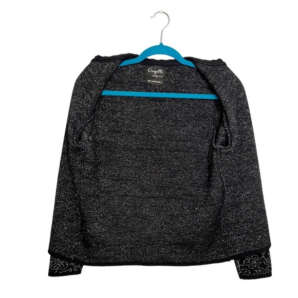 Vintage Angelli Zephyr Wool Black & Silver Floral Knit Cardigan - Picture 12 of 13